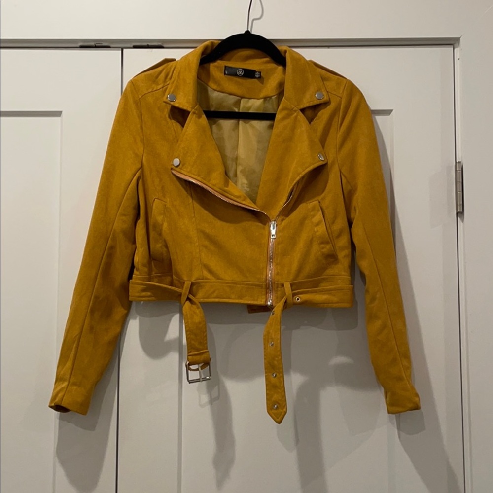 Yellow Gold Faux Suede Moto Jacket